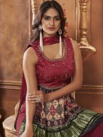 Bright Maroon Gajji Silk Readymade Sharara Suit